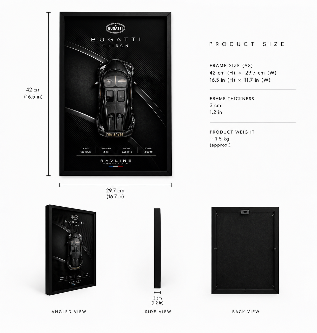 Ravline Bugatti Chiron 3D Wall Art